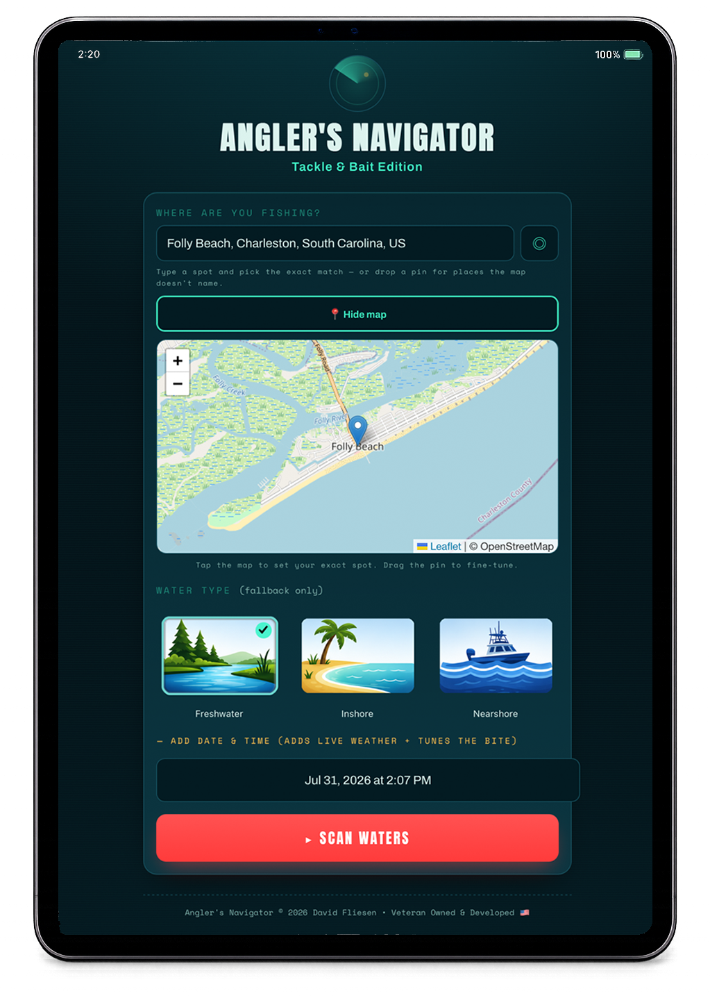 Angler's Navigator displayed on an iPhone